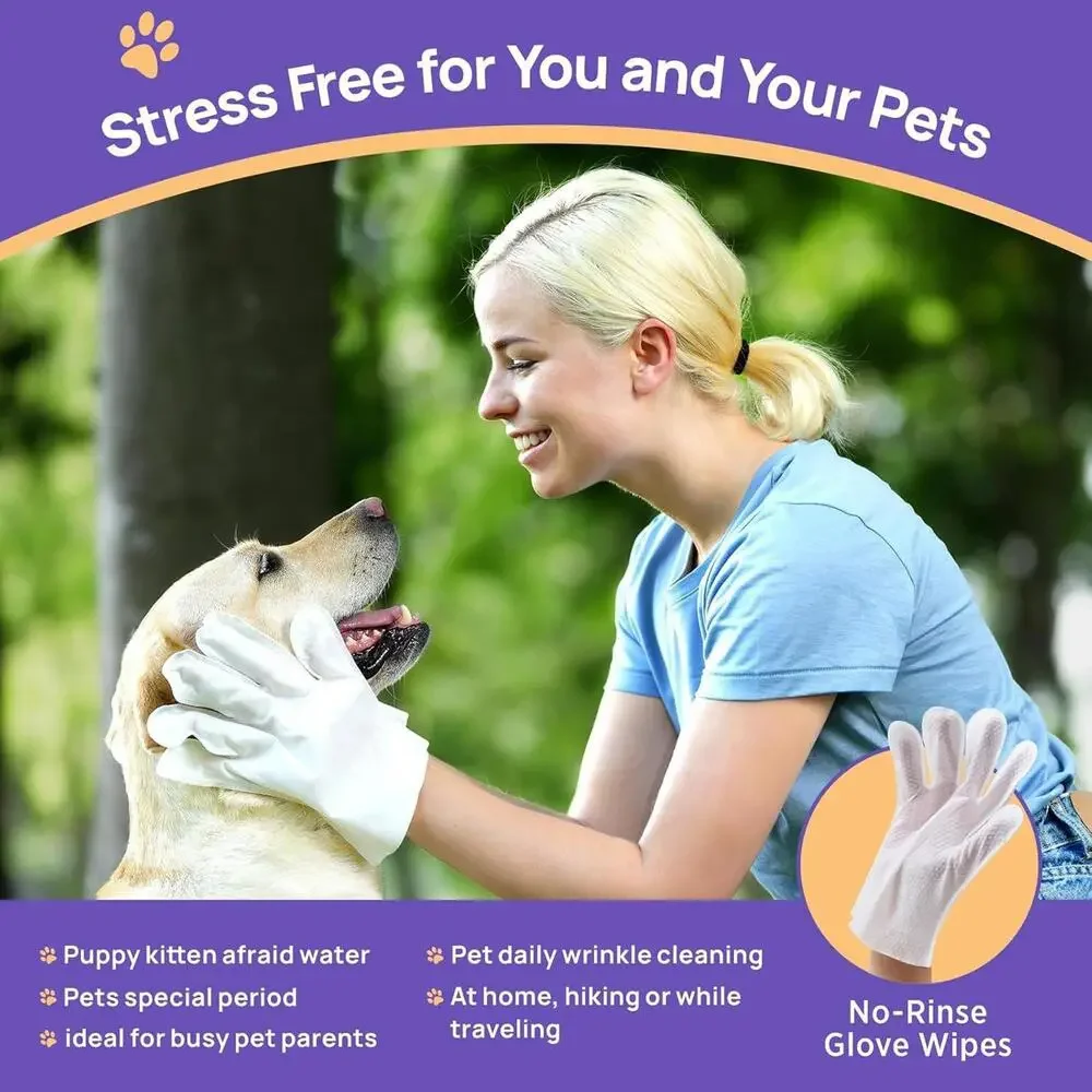 Gentle Cleaning Bath Wipes for All Pets - Quick Deodorizing Solution - 6 Wipes